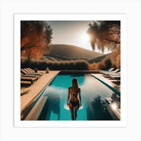 Woman Standing By A Pool Art Print