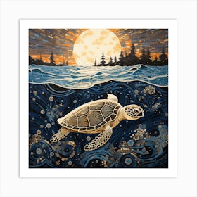 Sea Turtle At Sunset Art Print