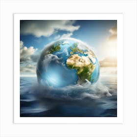 Earth Floating In The Ocean Art Print