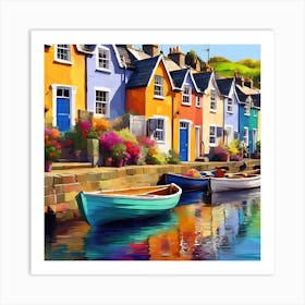 Waterside Terrace and Rowing Boats Art Print