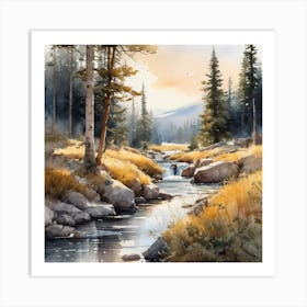 Watercolour Of A Stream Art Print