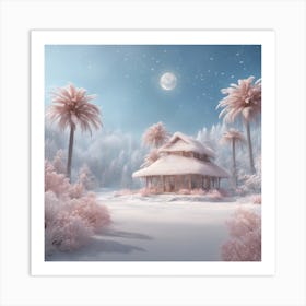 Digital Oil, Bee Wearing A Winter Coat, Whimsical And Imaginative, Soft Snowfall, Pastel Pinks, Blue (1) Art Print