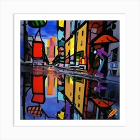 Night Time City Reflections Art Print