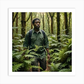 Man Walking Through A Forest Art Print