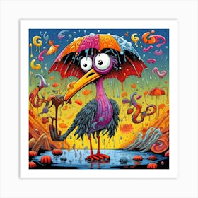 Bird In The Rain Art Print