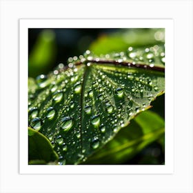 Water Droplets On A Leaf Art Print