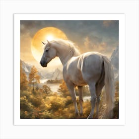 White Horse In The Moonlight Art Print