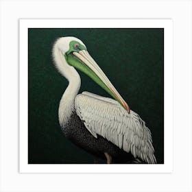 Ohara Koson Inspired Bird Painting Brown Pelican 1 Square Art Print