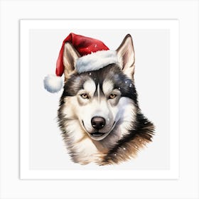 Husky Dog In Santa Hat Art Print