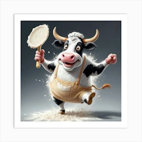 Cartoon Cow In Apron Art Print