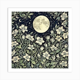 Moon And Flowers 1 Art Print