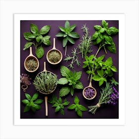 Fresh Herbs On Purple Background 2 Art Print