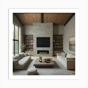 Modern Living Room With Fireplace 7 Art Print