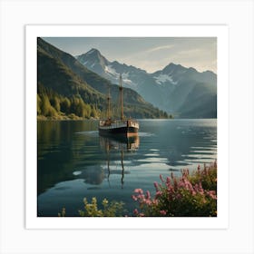 Sailing Boat In Fjord Art Print