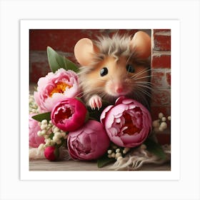 Hamster With Flowers 1 Art Print