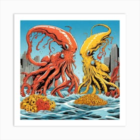 Octopus Battle 1 Art Print