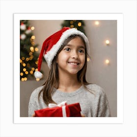 Girl In Santa Hat 1 Art Print