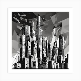 Skyscrapers Monochrome Cubism Style Art Print