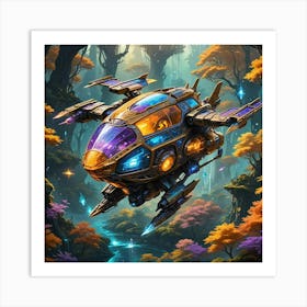 Alien Spaceship In The Forest Art Print