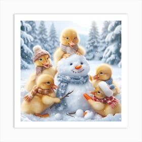 Snowy Ducklings Art Print