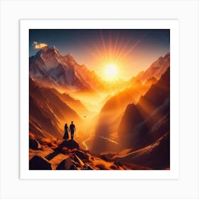 Couple Standing On Top Of Mountain Art Print