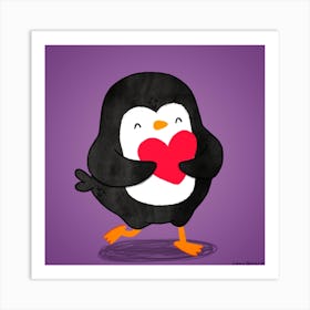 Penguin With Heart Art Print