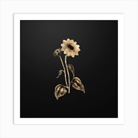 Gold Botanical Trumpet Stalked Sunflower on Wrought Iron Black n.0318 Art Print