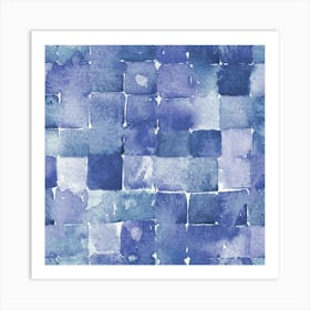 Blue Watercolor Geometric Abstract Squares Art Print