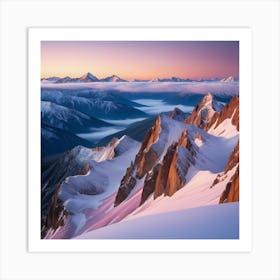 Sunrise In The Mountains With Snow Covered Art Print