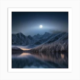 Moonlight Over Lake 1 Art Print