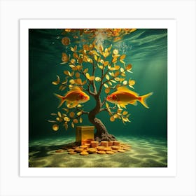 Gold Fish And Money Tree Art Print