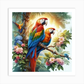 Parrots in tree Art Print