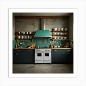 Green Tiled Kitchen Art Print