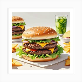 Hamburgers And Fries Art Print