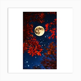 Full Moon In Autumn Leaves Art Print