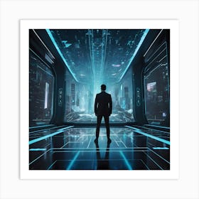 Futuristic Man Standing In Futuristic Space Art Print