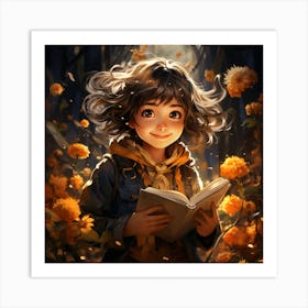 Little Girl Reading A Book Art Print