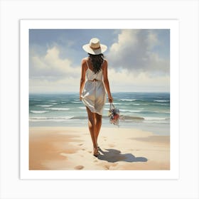 Woman Walking In The Beach Painting Art Print 1 Art Print