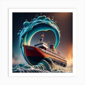 Ship on a tsunami wave 5 Art Print