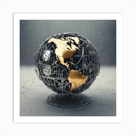 World Globe In A Wire Frame Art Print