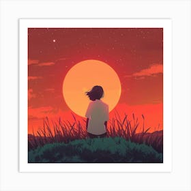 Lonely Girl Lofi Illustration 1 Art Print