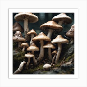 Mushrooms On Moss 2 Art Print