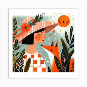 Fox, Woman, and Girl - Nature Art Print