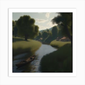 Boat On A River 6 Art Print