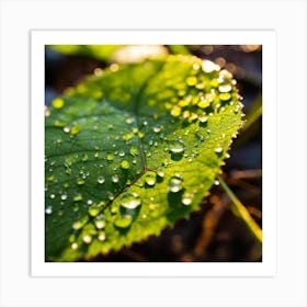 Water Droplets On A Leaf 1 Art Print