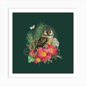 Flora & Fauna with Boreal Owl 1 Art Print