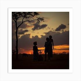 Silhouette Of African Women At Sunset Art Print