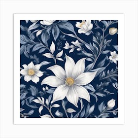 White Flowers On A Blue Background Art Print