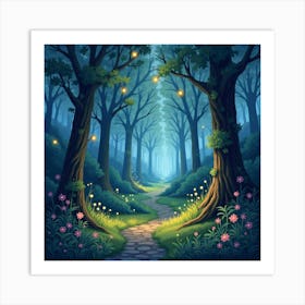 Enchanted Watercolor Forest With Glowing Fireflies 1 Art Print