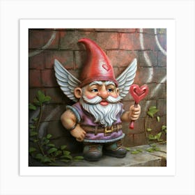 Cupid Gnome With Wings holding A Heart Arrow Art Print